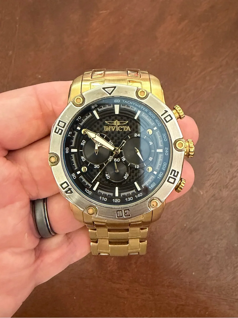 Invicta Gold-Tone Men's Chronograph Watch with Black Dial